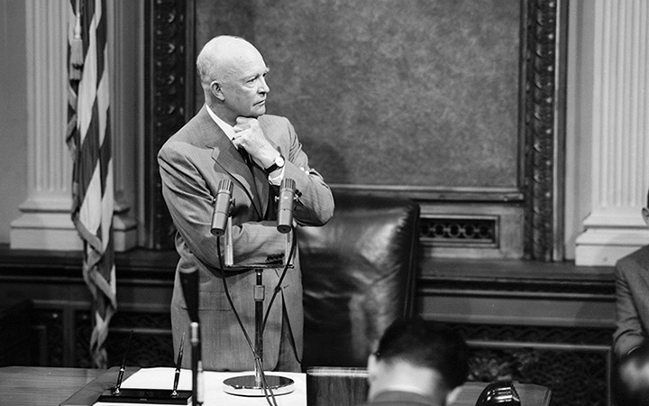 Dwight D. Eisenhower speaking to the press
