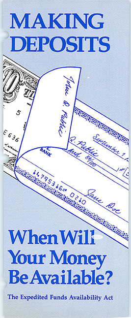 Cover of a pamphlet entitled 'Making Deposits: When Will Your Money Be Available?'