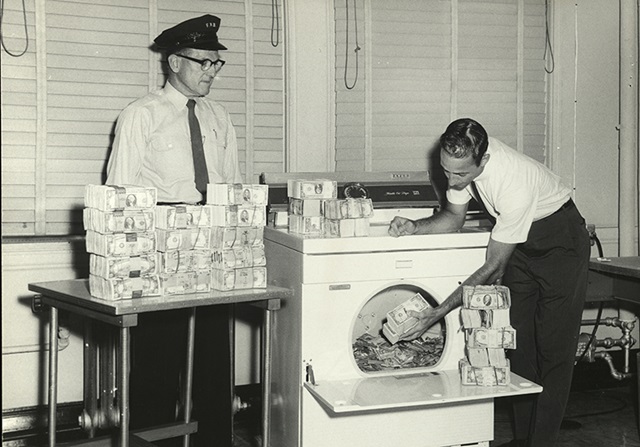 Currency drying in 1965 at the Federal Reserve Bank of Atlanta branch in New Orleans after Hurricane Betsy.