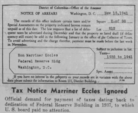 The Federal Reserve Building Tax Dispute, 1939-1944