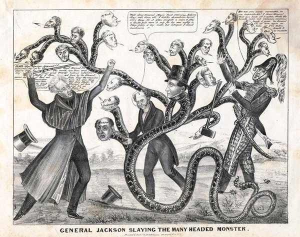 Cartoon entitled 'General Jackson slaying the many headed monster'