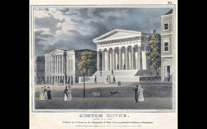 This 1840s lithograph&nbsp;titled 'Custom House, late U.S. Bank" shows the building that housed the Second Bank.&nbsp;