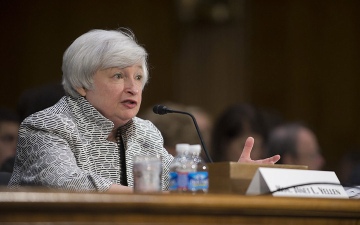 <p>Chair Janet Yellen presents the Monetary Policy Report to the Congress, July 15, 2014 (via the <a href="https://www.flickr.com/photos/federalreserve/14682300793/in/album-72157712668316038/">Board of Governors flickr</a>)</p>